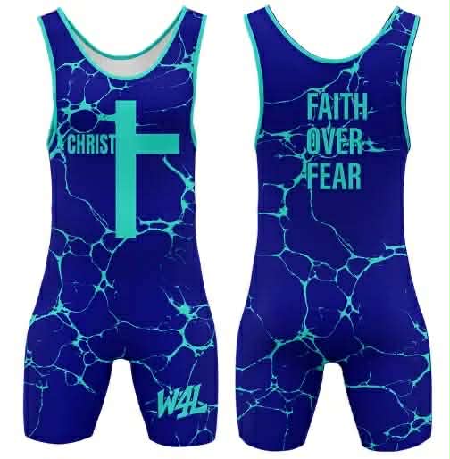 Blue and teal faith over fear singlet